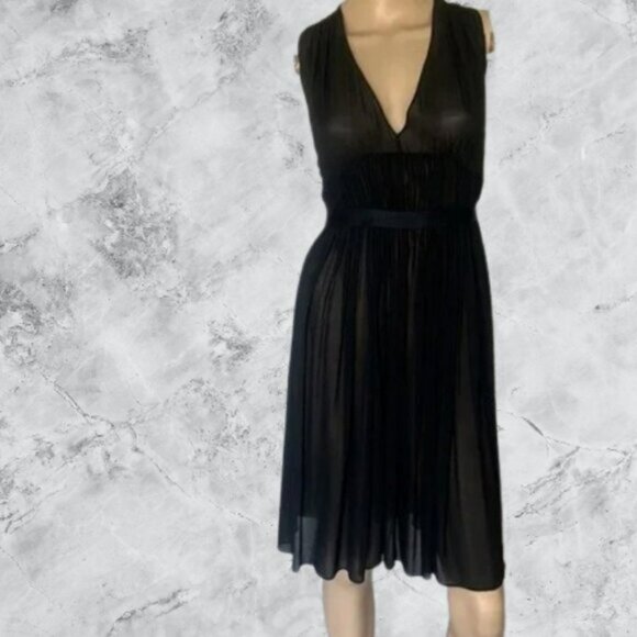 Theory Black Sheer Fit And Flare Silk Dress Sz 2 - Picture 1 of 10